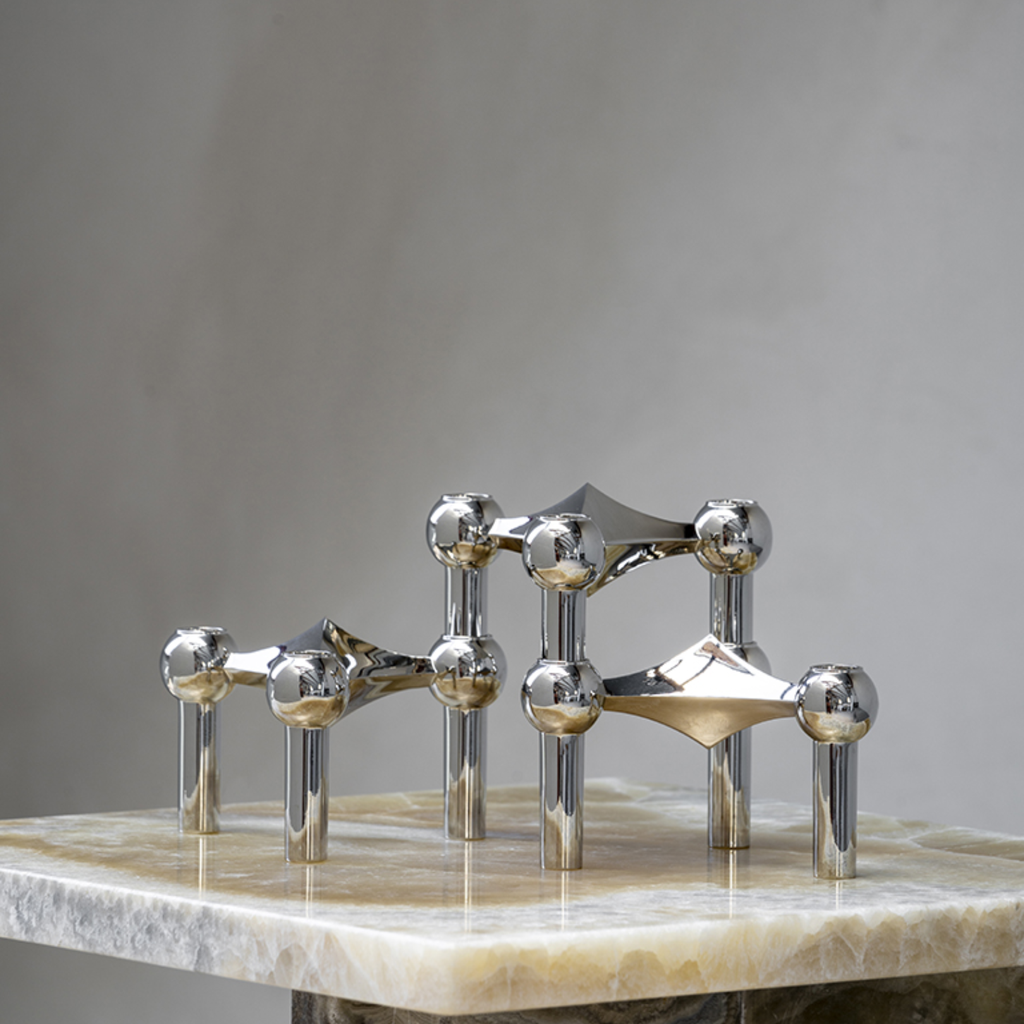 STOFF NAGEL - Set de 3 bougeoirs chrome